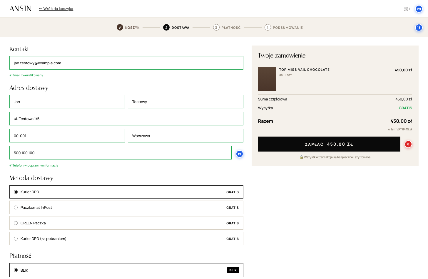 ANSIN checkout — redesign