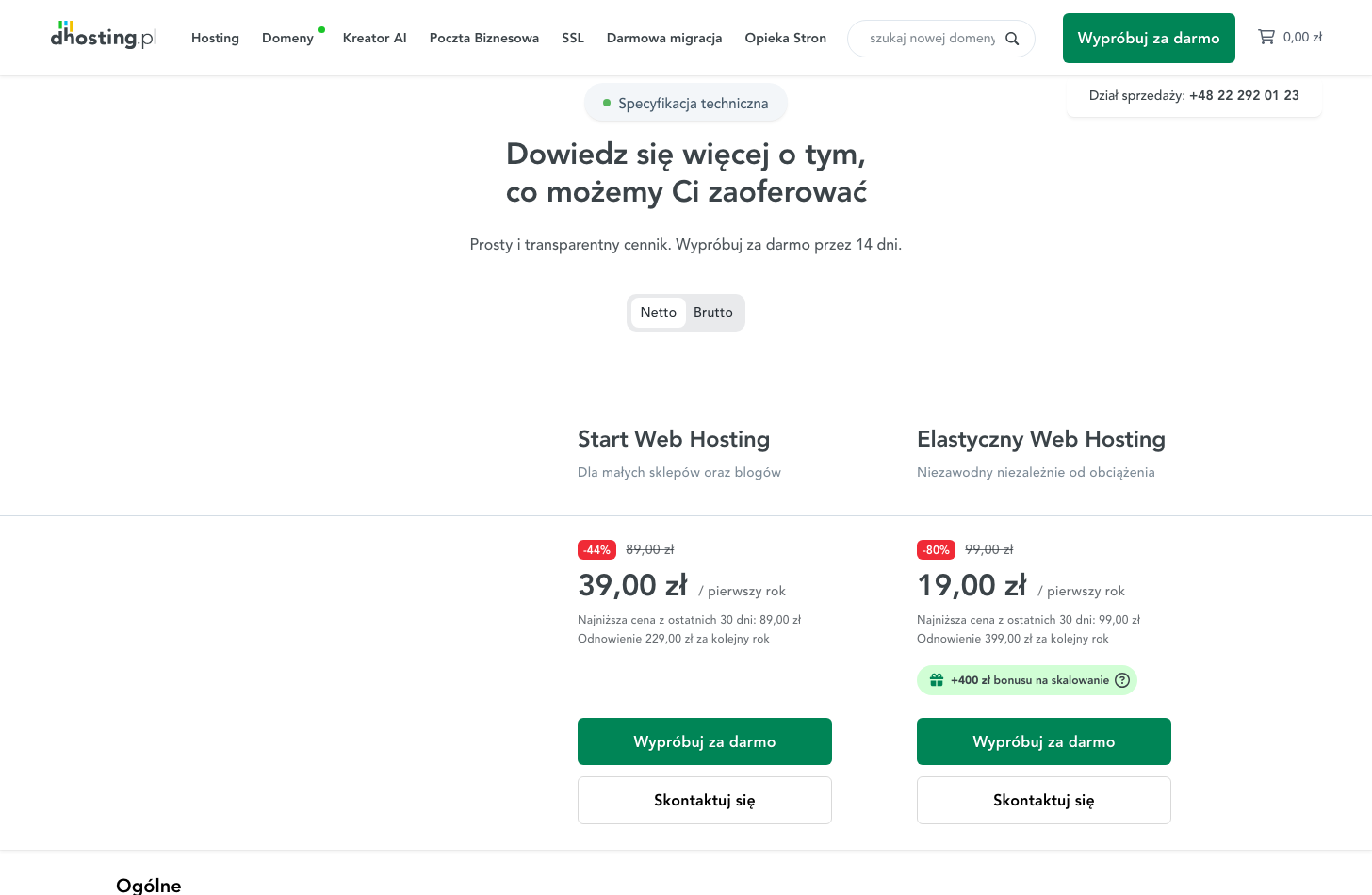 dhosting cennik — stan obecny