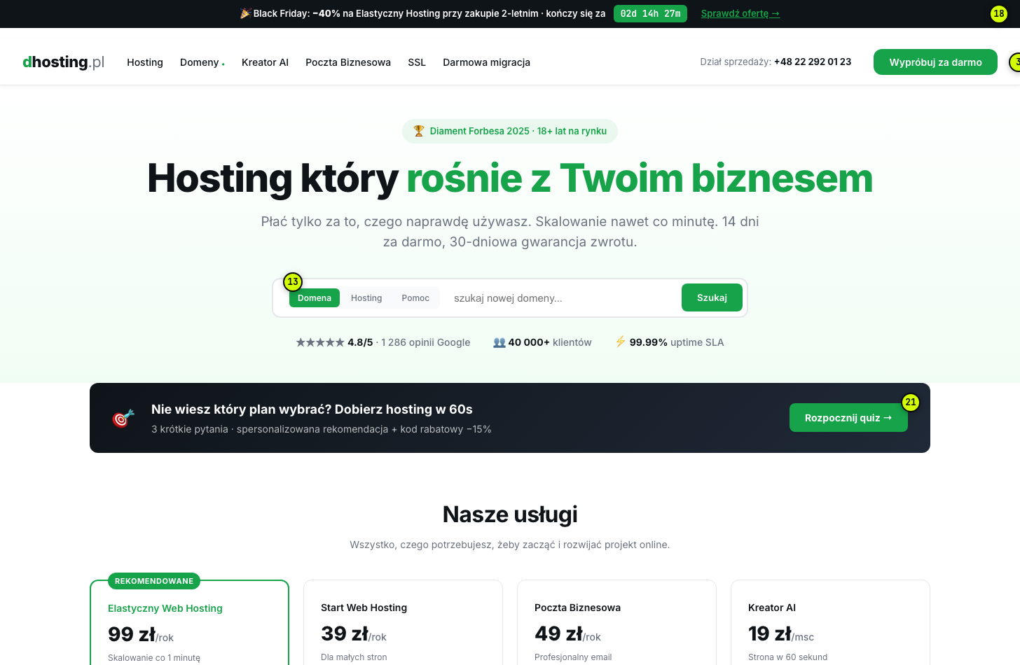 dhosting HP — redesign