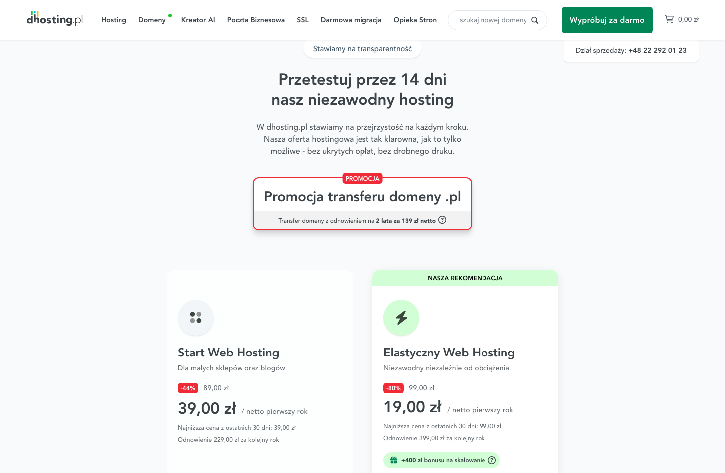 dhosting konfiguracja — stan obecny