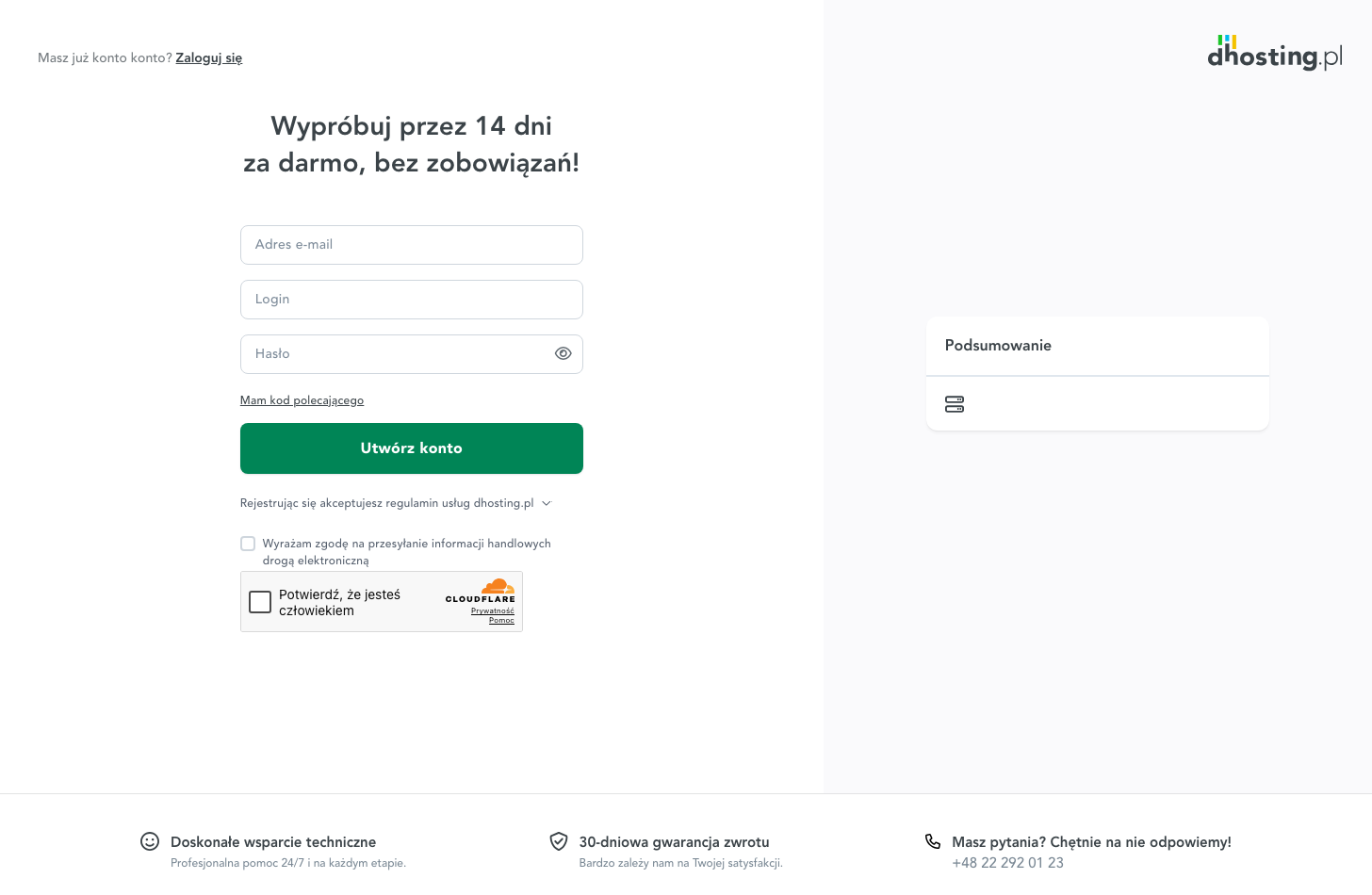 dhosting rejestracja — stan obecny
