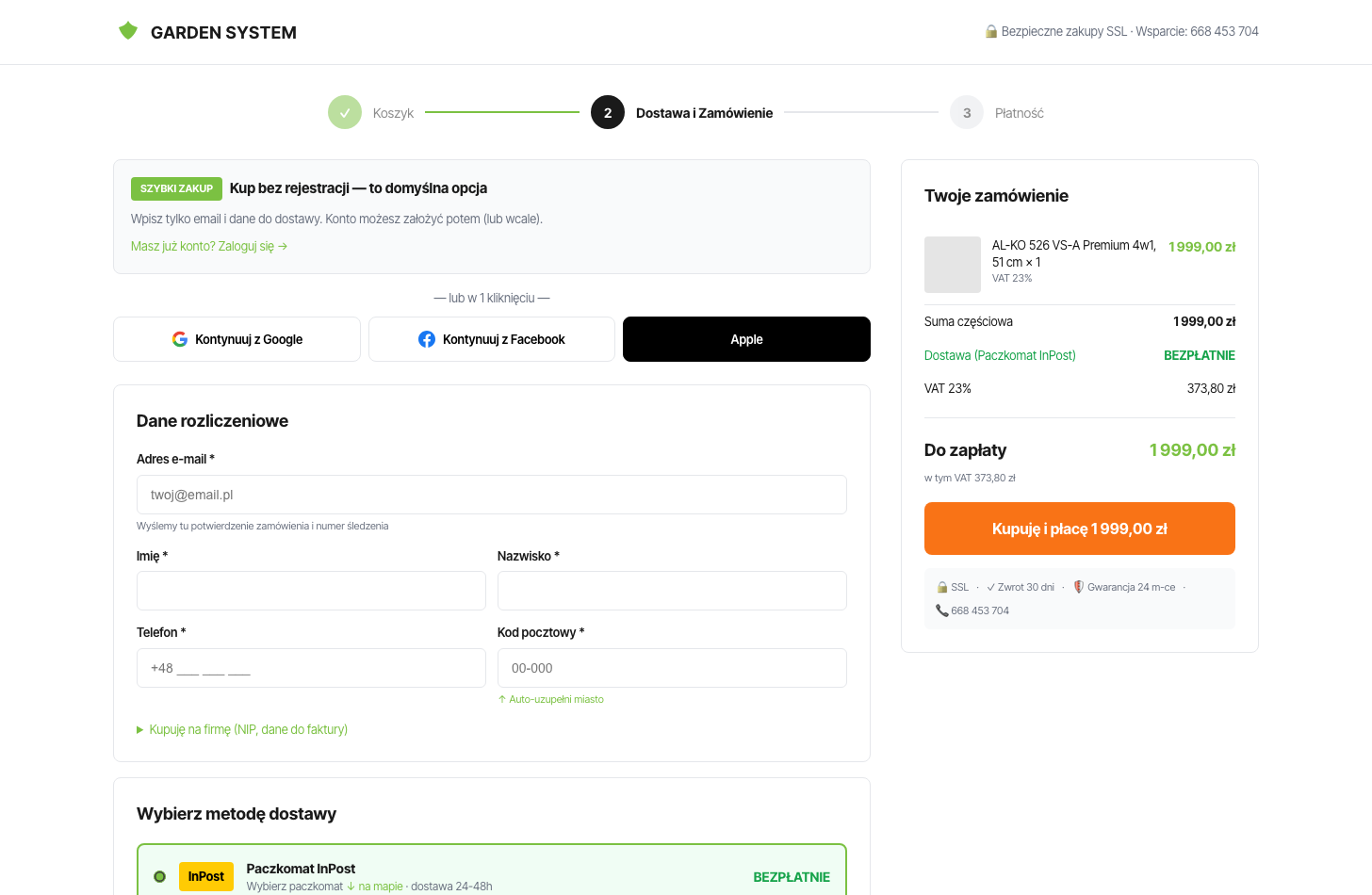 garden-system.pl checkout — redesign