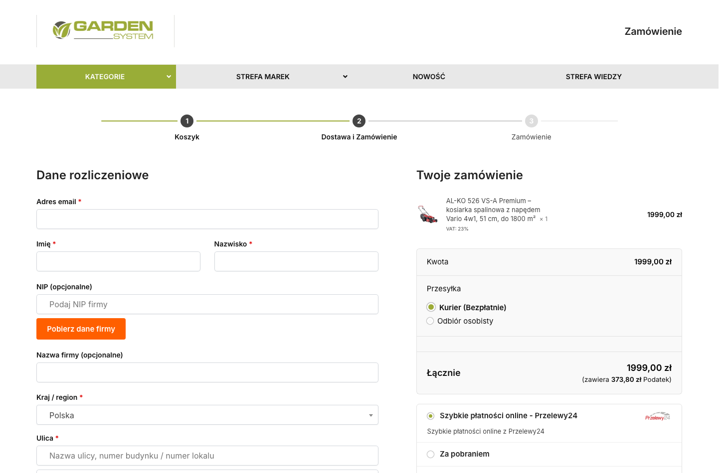 garden-system.pl checkout — stan obecny