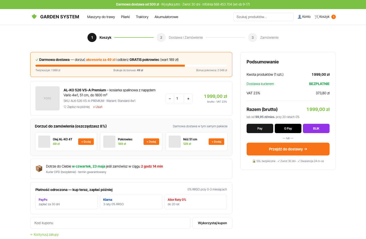 garden-system.pl koszyk — redesign